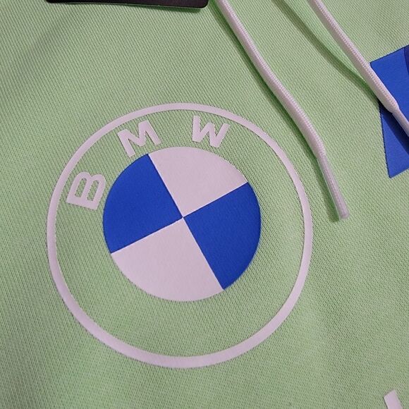 Puma BMW MMS Essentials Fleece Hoodie Sweatshirt Men's Size Small S White Green - Picture 7 of 8